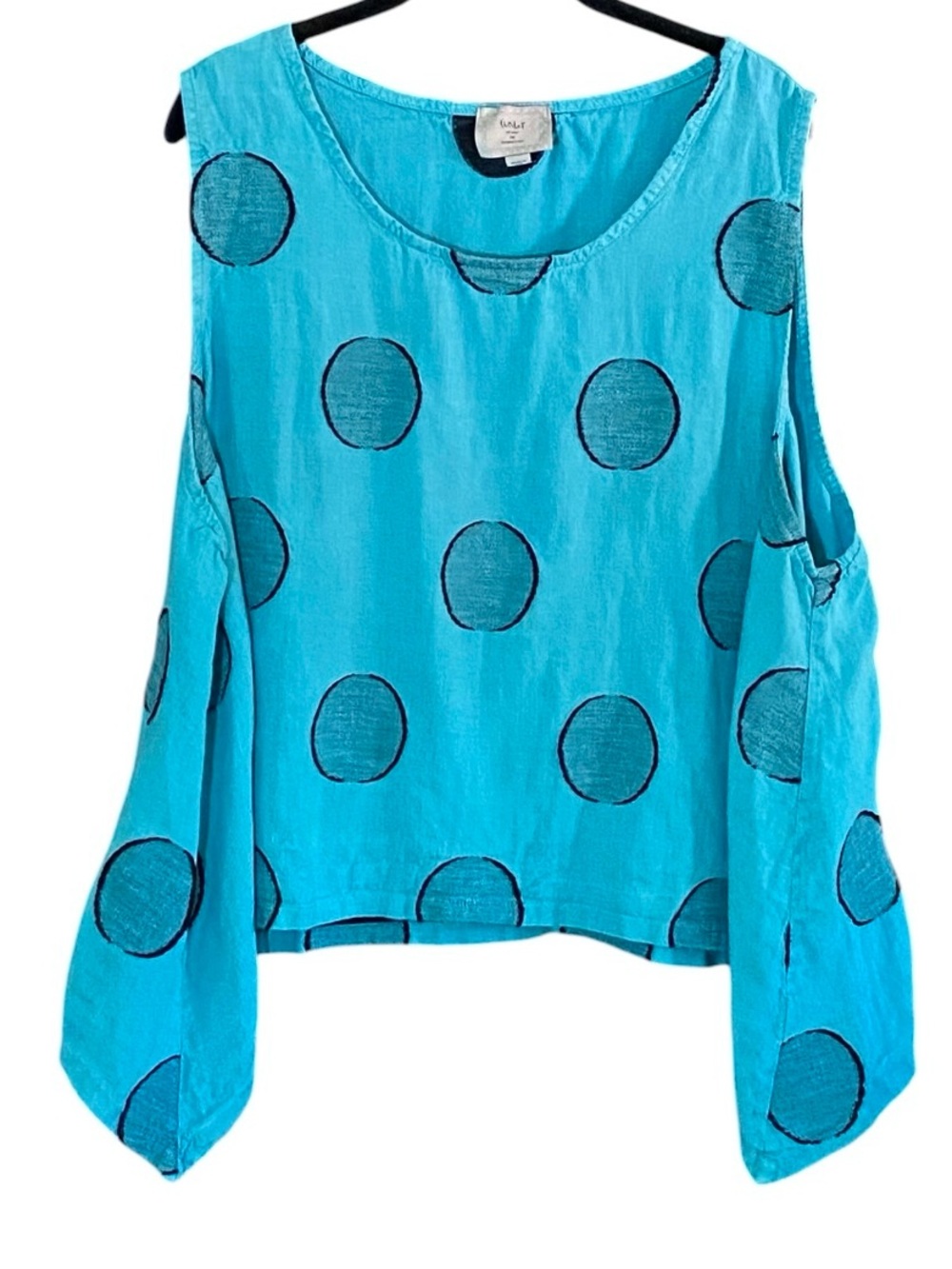 Artsy Lagenlook Chalet Et Ceci Linen Polka Dot Tank Top Blue Black Oversized 1X